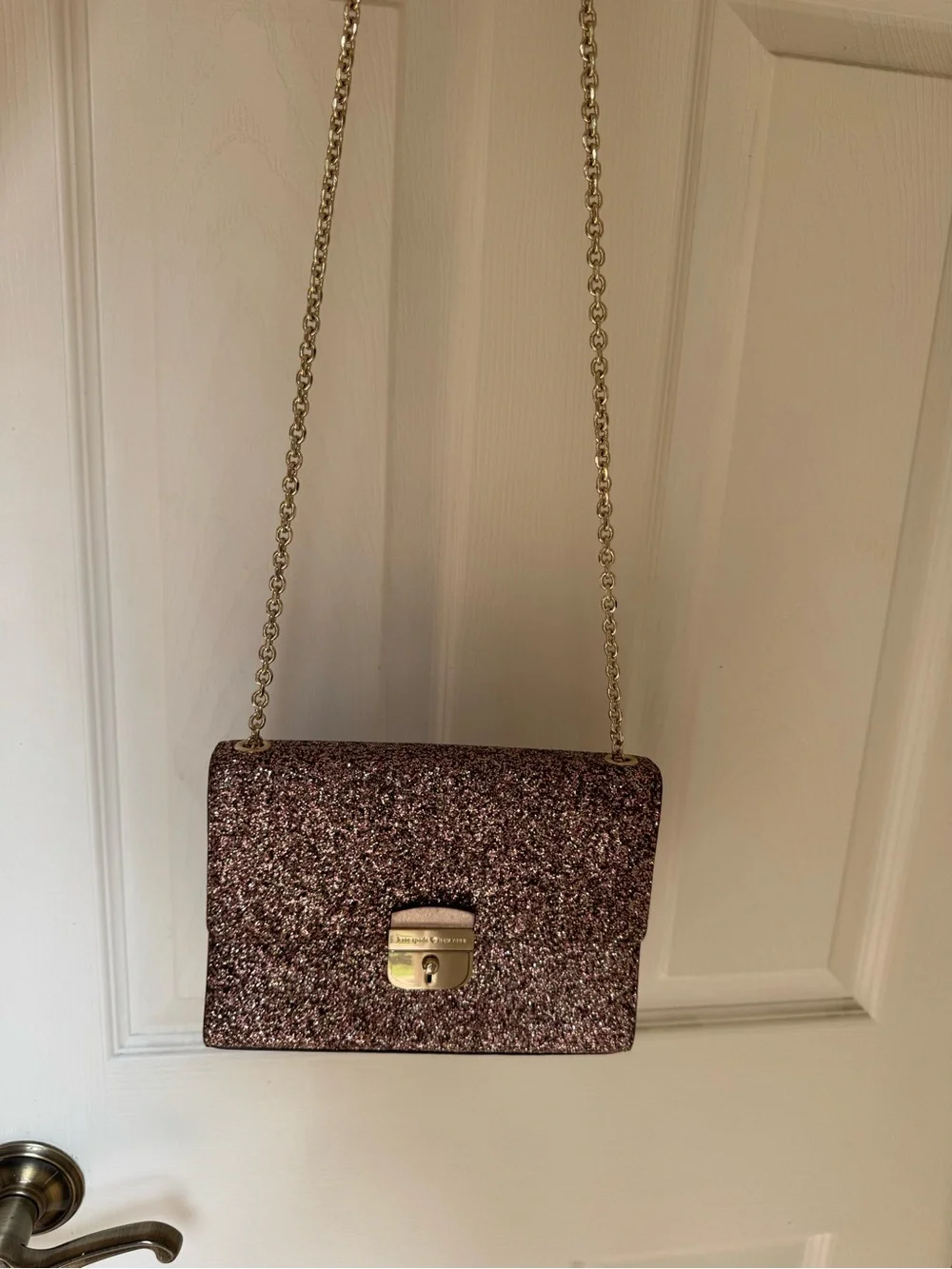 kate spade Pink Glitter Chain Crossbody with Gold Hardware